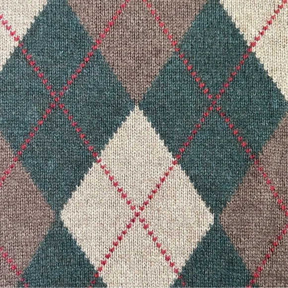 Brooks Brothers Men's Extra Fine Italian Lambswool Argyle V Neck Sweater XL - Picture 6 of 9